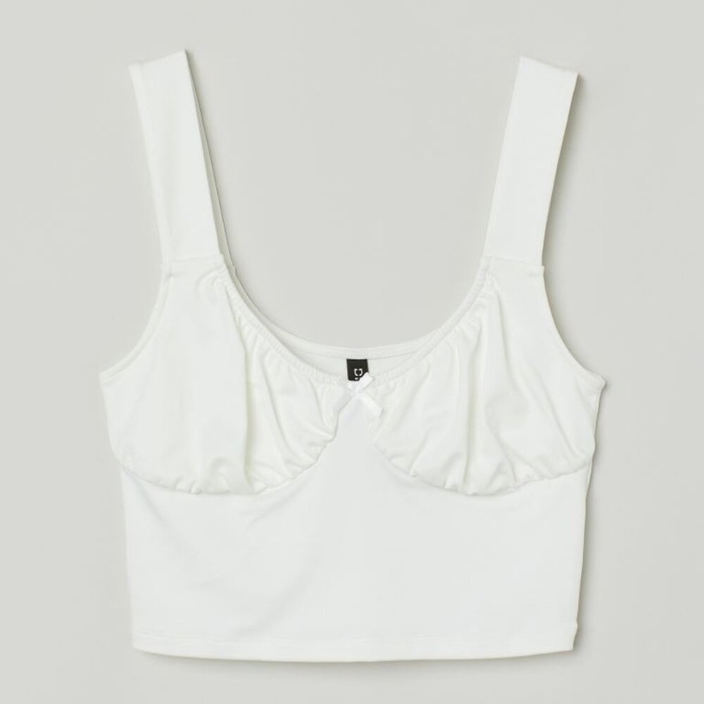 H&M | White Ruched Cami Crop Top | Sz Medium